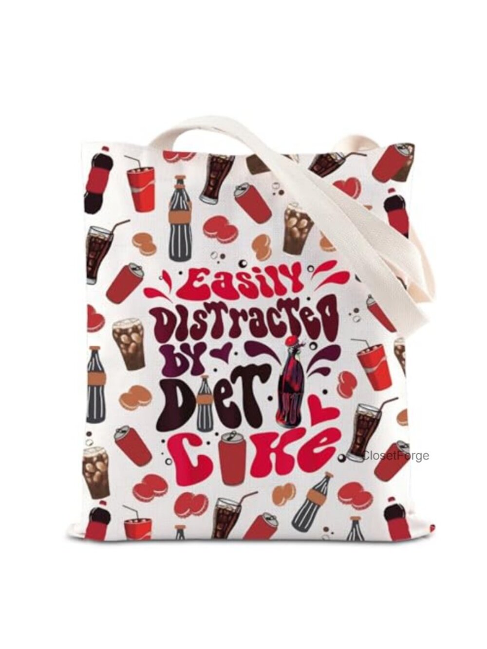 Reusable Canvas Tote Bag with Cartoon Print, Shoulder Straps, Water Resistant,